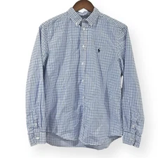 Polo Ralph Lauren Shirt Boys XL 18-20 Blue Check Long Sleeve Natural Stretch