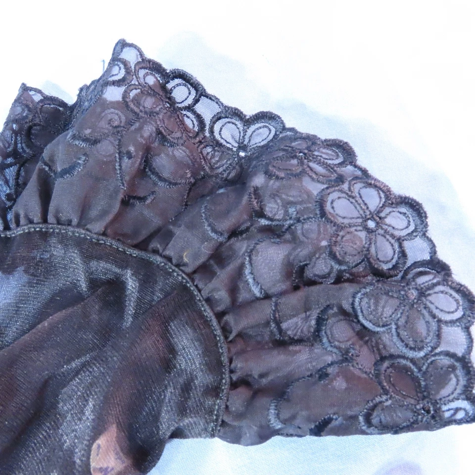 Guantes De Colección NEGRO TRANSPARENTE DE GASA Y ENCAJE Guantelete Sobre Muñeca OJALES CON VOLANTES talla 7.5 Foto 2 de 3