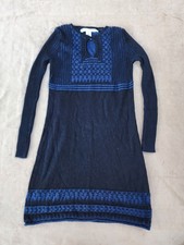 Max Studio blue black geometric knit keyhole sweater dress long sleeve knee S