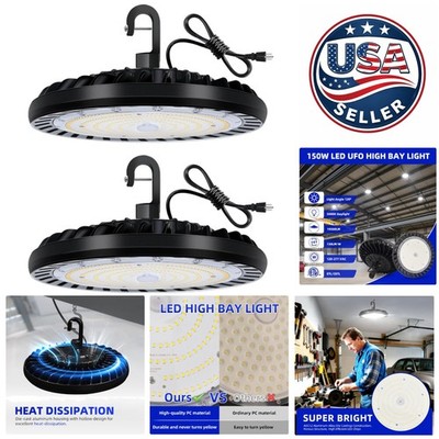 2 Pack 150W LED High Bay Lights - 19,500 Lumen 5000K  Commercial Lighting