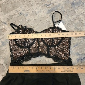 NWT Blashe Sz Medium Wide Leg Lace Cutout Pleated Black Nude Sleeveless Jumpsuit