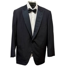 Ermenegildo Zegna Silk Wool Tuxedo Jacket 50R Black and Navy Jacquard Peak Lapel