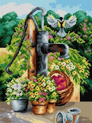 Orchidea Needlepoint canvas for halfstitch without yarn Waterpump in Flowers