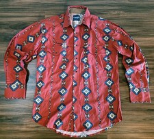 Wrangler Brushpopper Aztec Native Western Cowboy Shirt Pearl Medium USA Vintage