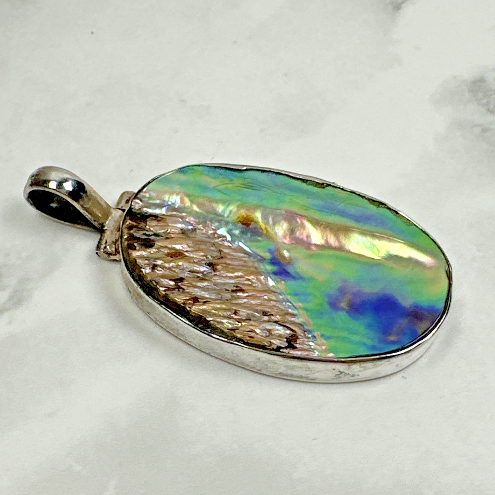 Sterling Silver Large Oval Abalone Shell Pendant … - image 6
