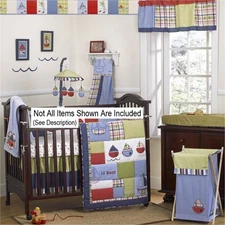 CoCaLo Sail Boat 10pc Nursery Set Crib Bedding, Mobile, Valances, Wall Art, More