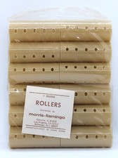 NOS Vintage Morris-Flamingo Hair Rollers   12 Beige Plastic Vented Curlers  704