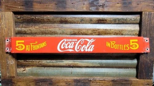 VINTAGE COCA-COLA PORCELAIN SIGN DOOR PUSH BAR SODA BEVERAGE DRINK FOOD COKE POP