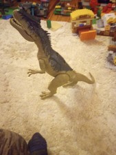 Green Dinosaur Toy Figure with Blue Spikes, Realistic Design, Ages 4-7 Kids Gift