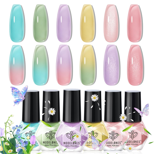 Nail Polish Set, 6 Colors Spring Jelly Pastel Nail Polish Kit Sheer Nude Pink Ye - Picture 9 of 12