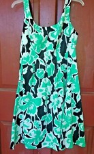 Nine West Size 8 Sleeveless Green Black White Floral A-Line Dress Lined Pockets 