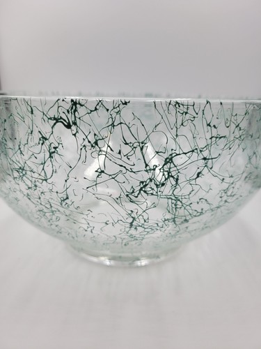 Teal ATOMIC GLASS PUNCH MIXING SERVING BOWL & 8 CUPS Spaghetti Swirl Drizzle MCM - Picture 2 of 9