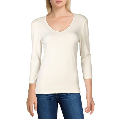 Womens Ivory V Neck Long Sleeve Tee 