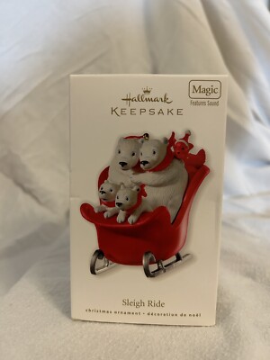 Hallmark Keepsake Ornament 2010 Sleigh Ride Magic Sound Family Bears red white