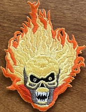 Flaming Evil Skull Biker Battle Vest Jacket Embroidered PATCH 3.5" x 2.5" New 