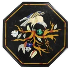 12" black coffee center marble table top inlay malachite home decor antique