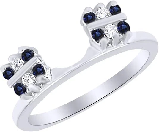 Anillo potenciador protector envolvente de 1/3 quilates zafiro simulado y diamante natural oro de 14 k Foto 2 de 4