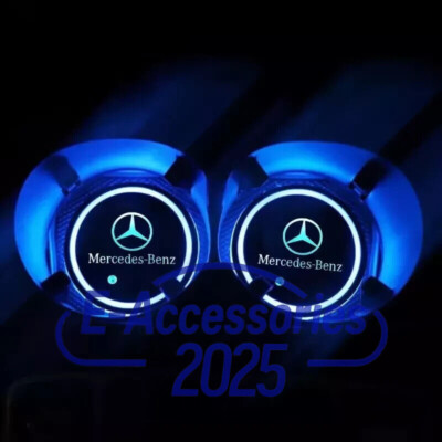 2pcs RGB LED Car Interior Cup Holder Light Mat Pads Drink Coaster For Benz