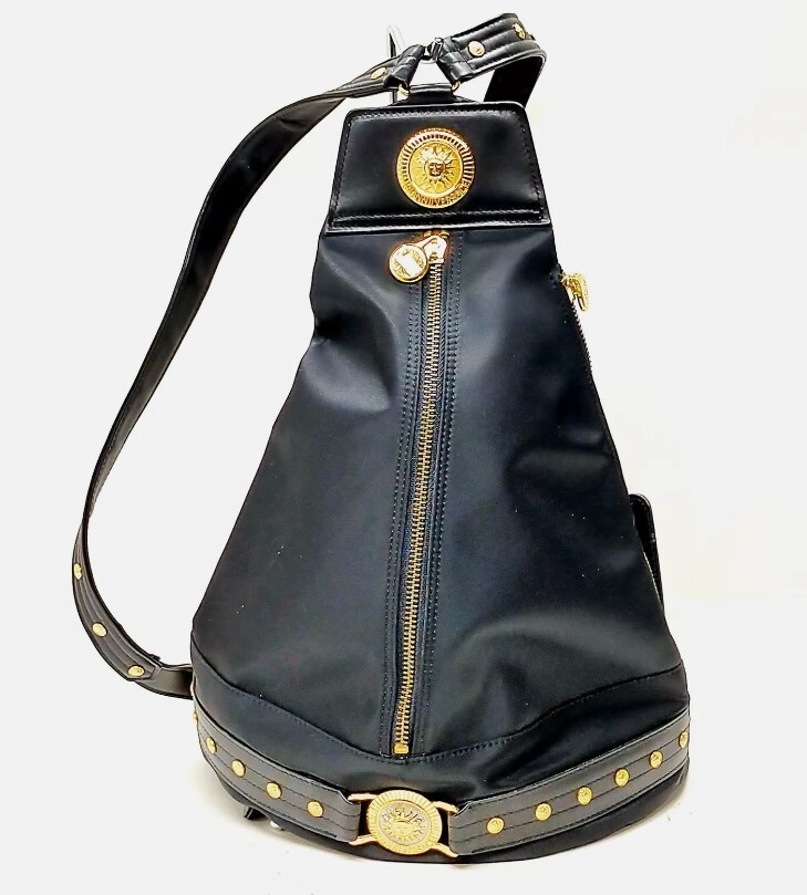 Gianni Versace Small Backpack purse handbag Nylon Black Gold  display picture 2
