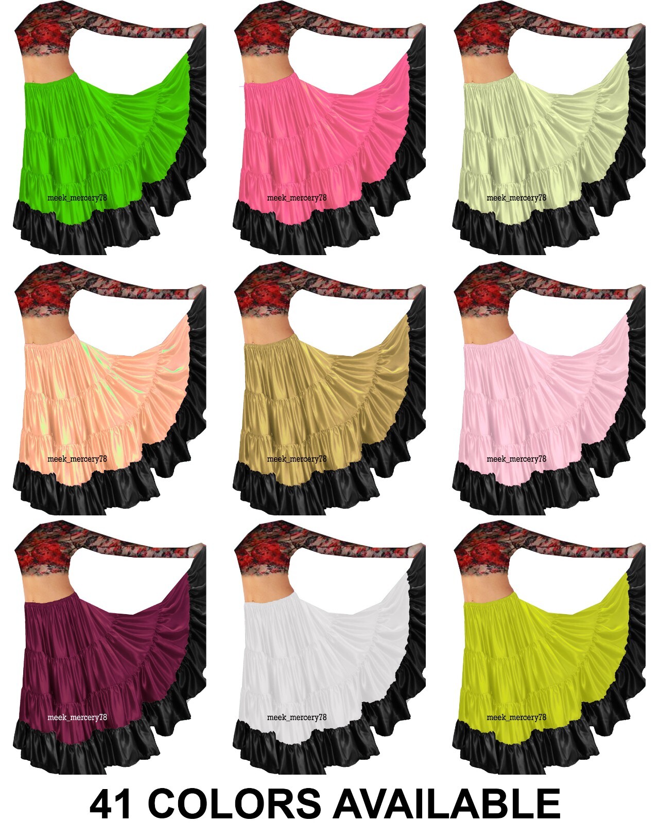 Falda Flamenca Satén Mujer 25 Yardas 4 Niveles Falda Danza del Vientre Danza Española S65