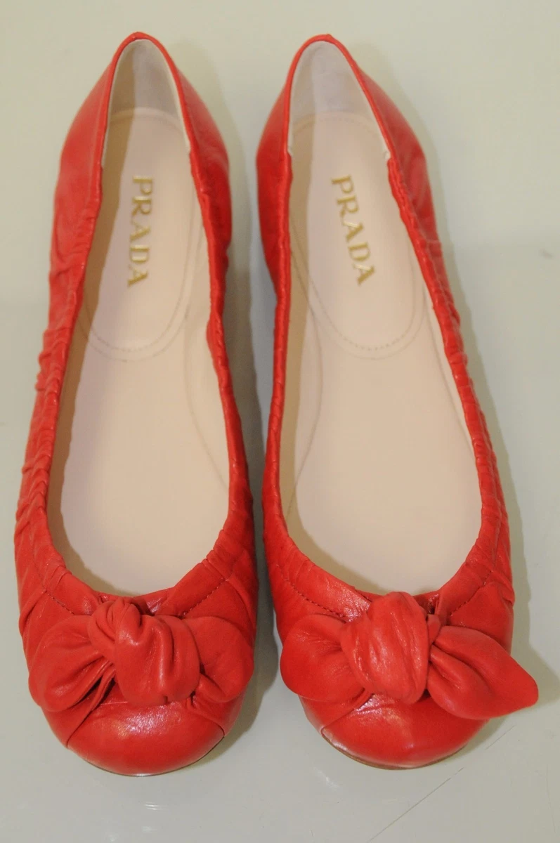 New PRADA Flats Red SOFTEEST Leather Ballet Flats Antic Soft Bow Shoes | eBay