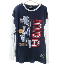 Vintage UNK NBA Mens 2XL Blue Long Sleeve Shirt Basketball Team Logos