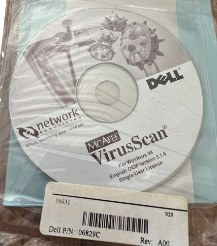 Dell McAfee Virus Scan Windows 98 Inglés OEM Versión 3.1.6 Nuevo CD Sellado - Imagen 1 de 2