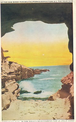 1914 La Jolla Caves, San Diego, California Bright Hand Tinted Postcard