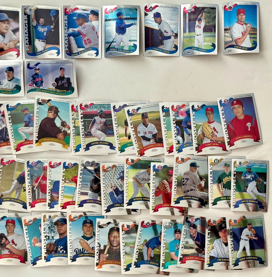 Juego parcial de tarjetas coleccionables de béisbol 2002 Topps cromadas intercambiadas y novatos Foto 4 de 4