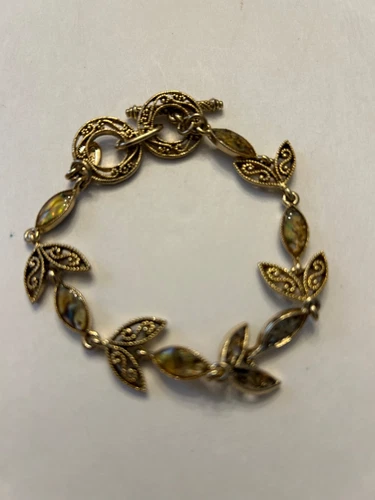 7-8" COOKIE LEE Antiqued Gold-P Abalone Resin Scroll Filigree Toggle Bracelet