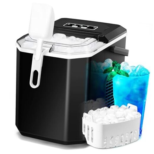 Ice Makers Countertop, 9 Cubes Ready in 6 Mins, Self-Cleaning Ice 26LBS 1 BLACK