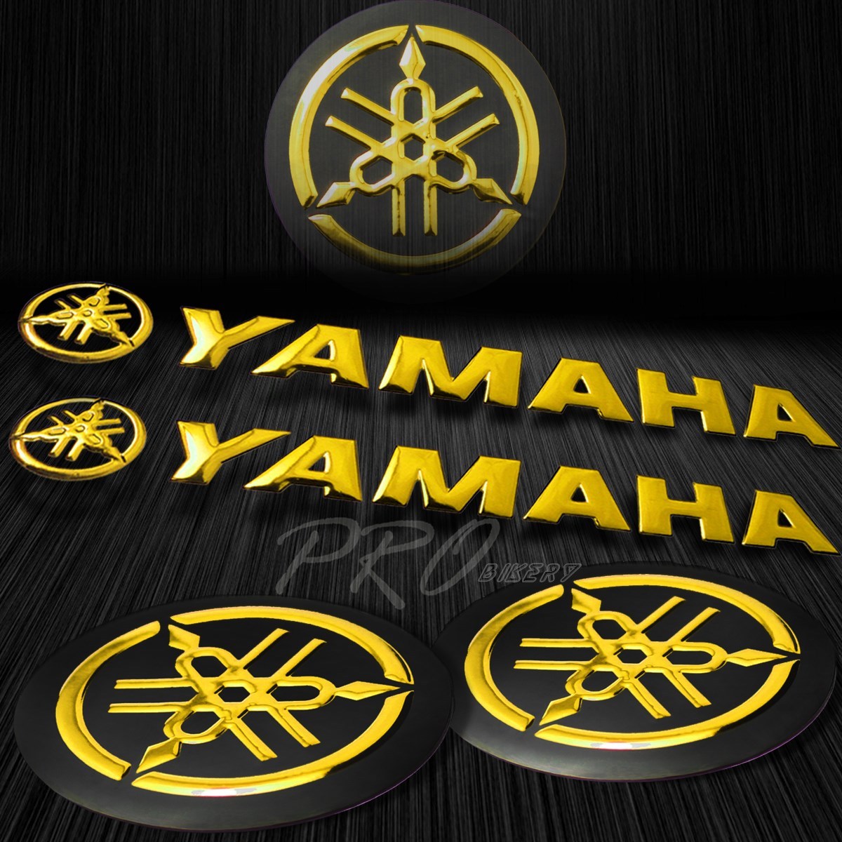 GSXR Fairing Decal Kit - 3D Vinyl S Logo & Letters, 2-Tone Black/Gold, 6.25" Emblem 2 thumbnail image