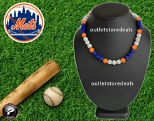 Iced Rhinestone Bling Ball Bead Baseball Chain Necklace Orange Blue NY Mets