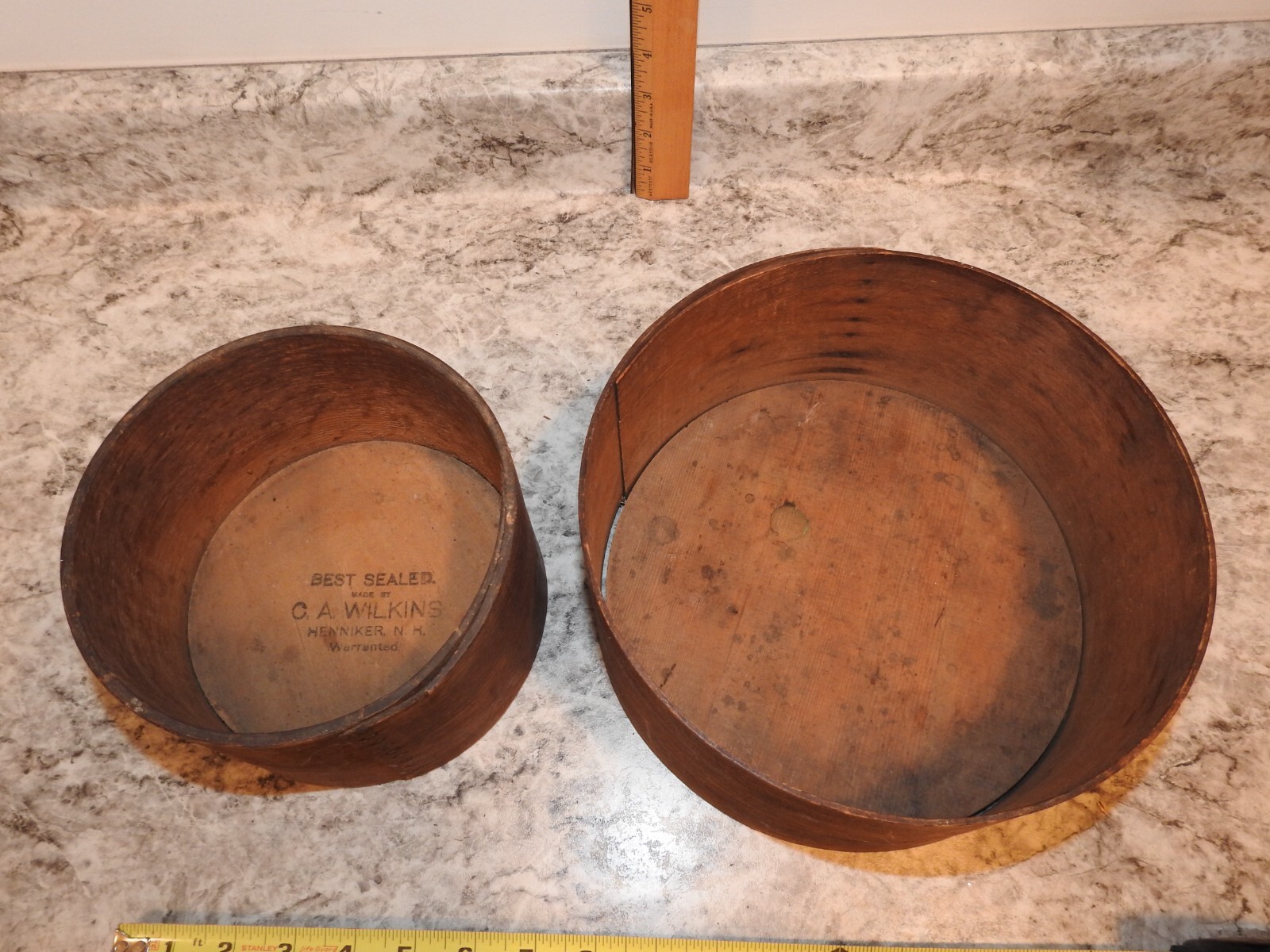 9 Two Antique Shaker Type Wooden Dry Grain Measurers By Wilkins