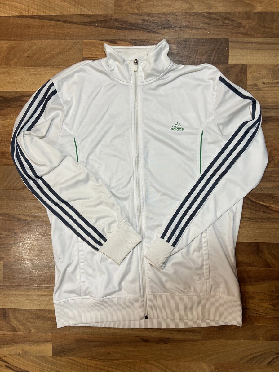 Men s Adidas Climalite Jacket Large Track Running White Green Striped Zippered