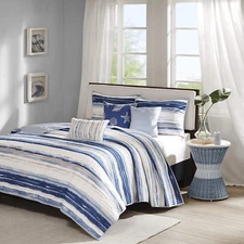Quilt Set Cottage Coastal Design, 6 Piece Set - All Season, Coverlet Bedspread L