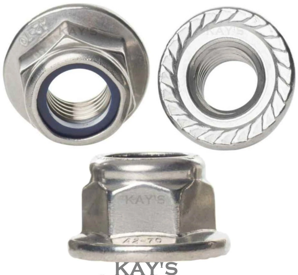 M4 M5 M6 M8 M10 M12 FLANGED NYLOC NUTS SERRATED NYLON INSERT A2 STAINLESS STEEL - Image 3 of 4