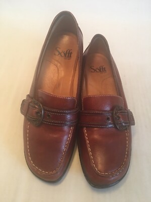 SOFFT Brown Leather Loafer Womans 6M Buckle Low Heel Dress Casual Shoes  Slip On | eBay