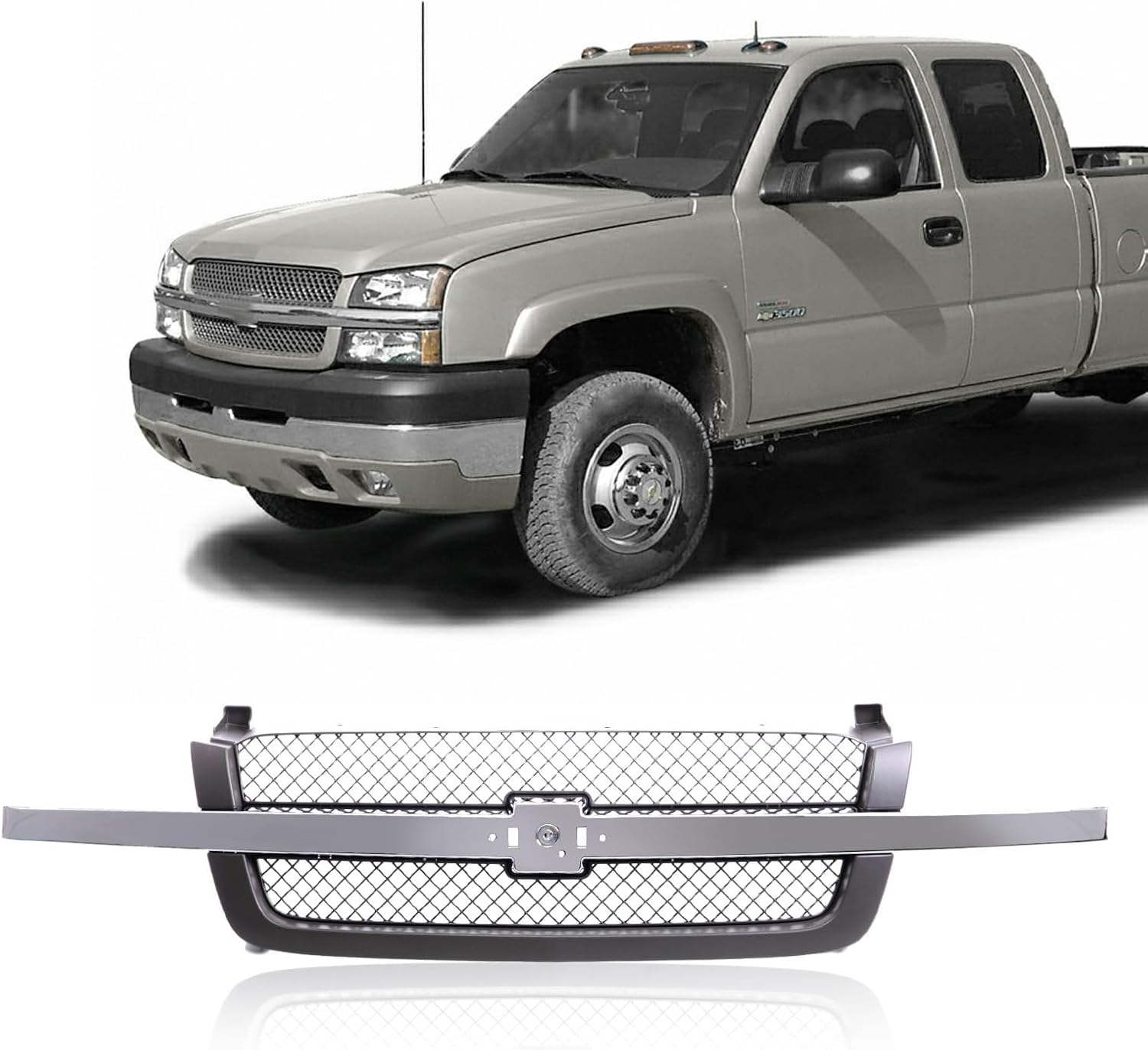 Front Grille Grill Bright Texture Dark Gray with Chrome Molding Compatible with