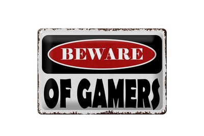Schild Blech 30x20cm - Made in Germany - Spruch beware of gamers Metall Deko Ble