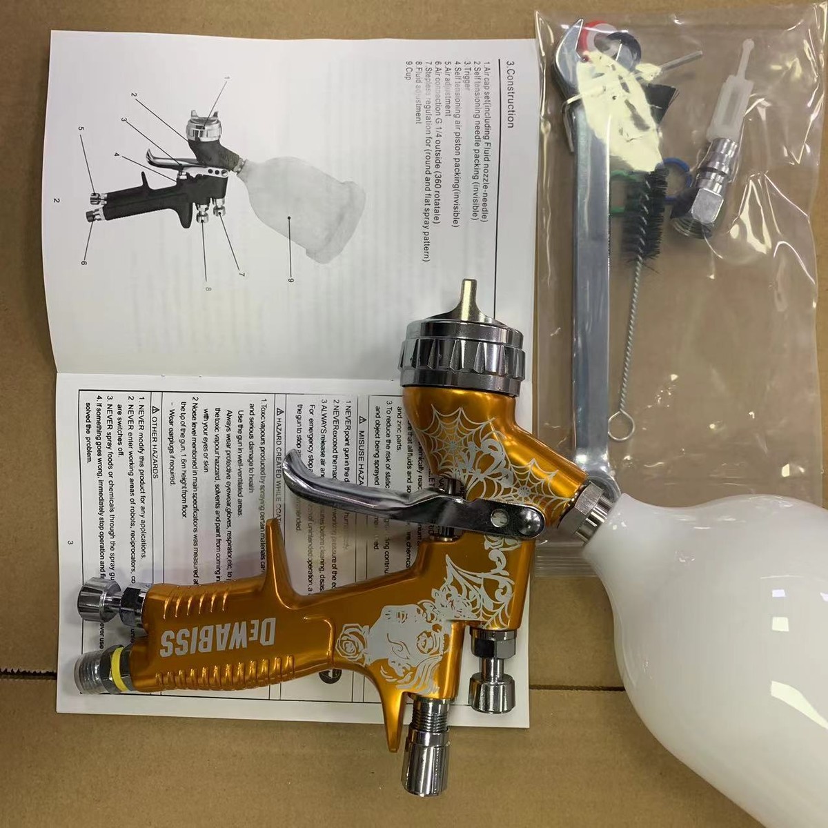 HVLP Golden Car Spray Gun TE20 1.3mm Nozzle Car Paint Tool Pistol