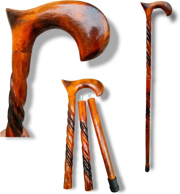 Handmade Wooden Walking Stick With Beautiful Hand Carved Design – 36 Inches, Brown, Unisex-1304199