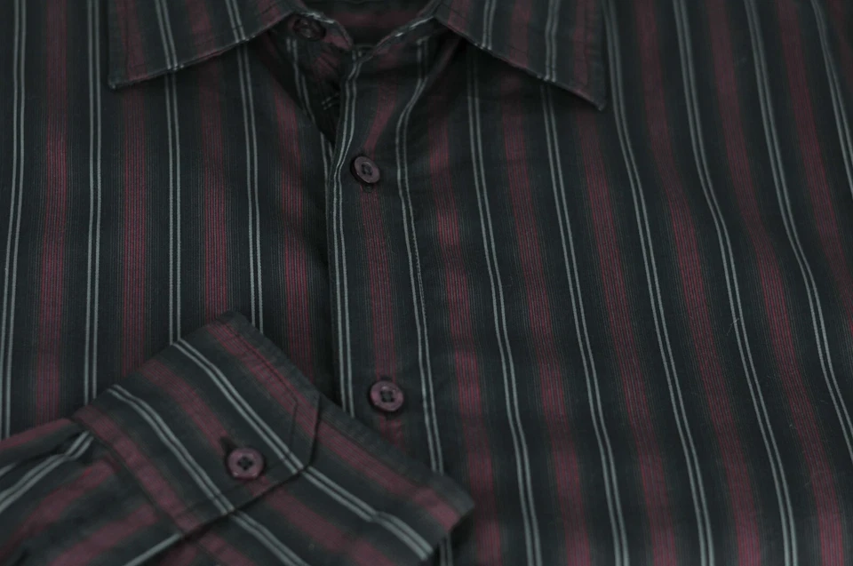 Marc Echo Men's Black Red & Gray Striped Cotton Casual Shirt XL XLarge - Image 3 of 4