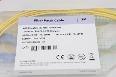⭐︎ 8 Pack 2m SC UPC - SC APC Simplex OS2 OFNR 2.0mm Fiber Optic Patch