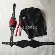 Latex Hoods Full Cover Rubber Mask with Eyes Cover Teeth Long Nose Tube