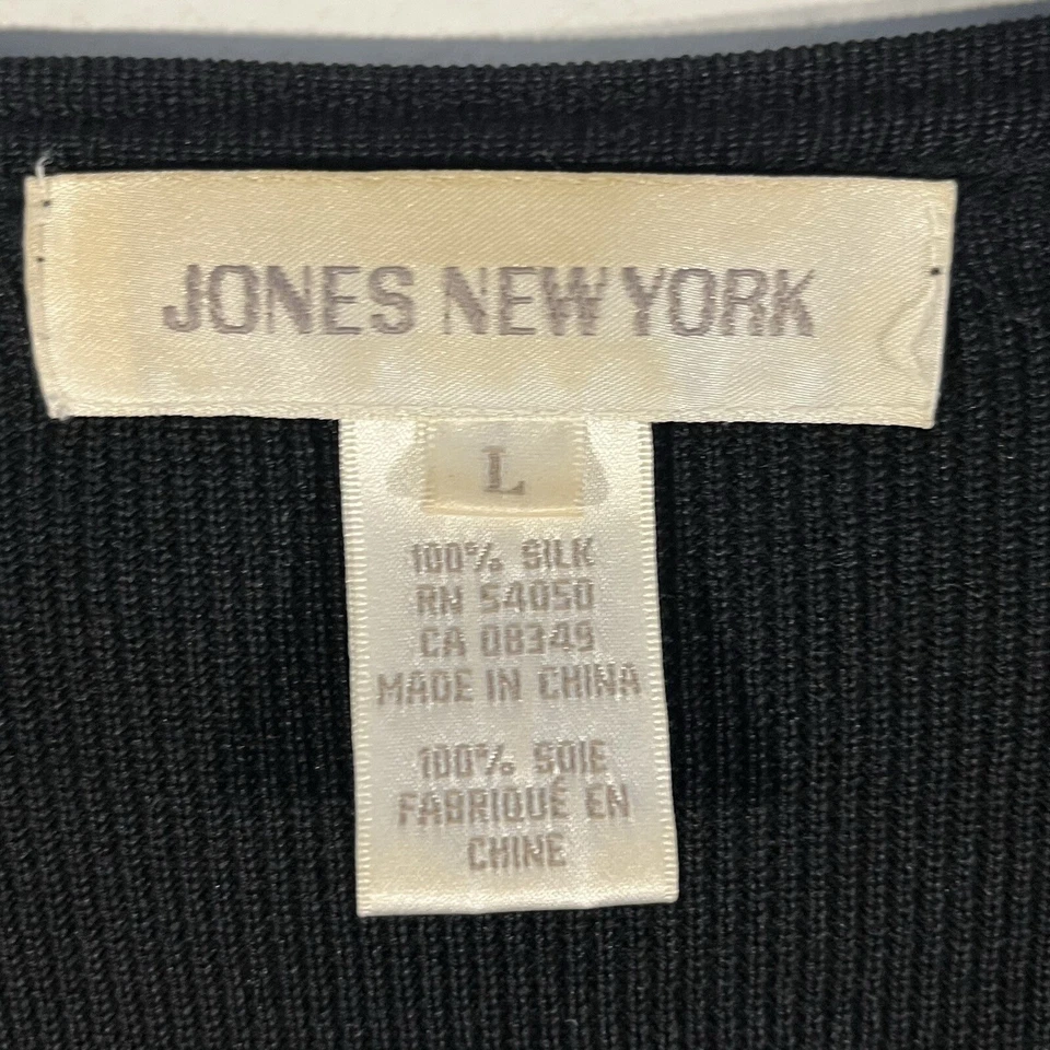 Cárdigan Jones New York 100 % seda talla grande a rayas negro beige frente abierto Foto 2 de 4