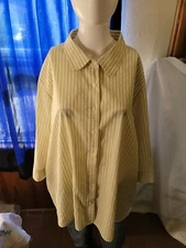 American Sweetheart Gold White Striped 3/4 Sleeve Button Up Shirt Size 2x