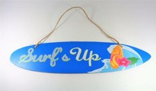 SURF'S UP BLUE SURFBOARD AND WAVES DECORATIVE BEACH LUAU PARTY BAR WALL SIGN
