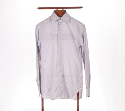 Recent ERMENEGILDO ZEGNA White Gray Black Check Spread Collar Dress Shirt 15 38