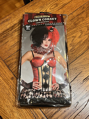 NEW ADULT CLOWN CORSET FREAKSHOW EVIL SUIT DRESS UP M/L HALLOWEEN COSTUME
